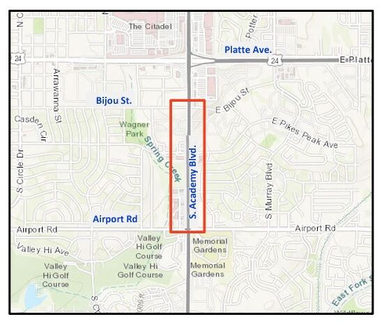 South Academy Boulevard improvements - map 1, bijou street and airport road